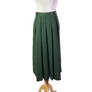 Vintage Huber Sportmoden Size 38 Green Felt Wool Pleated Trachten Skirt